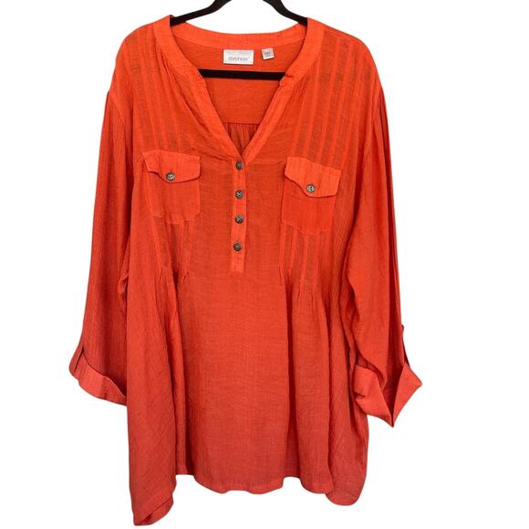 Avenue Tunic Top Womens 30/32 Orange Long Sleeve Button Front Pockets Plus Size - Picture 1 of 9